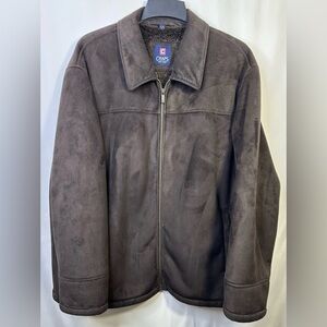 CHAPS Mens Brown Faux Suede Fur Lined Winter Coat Jacket Size XXL